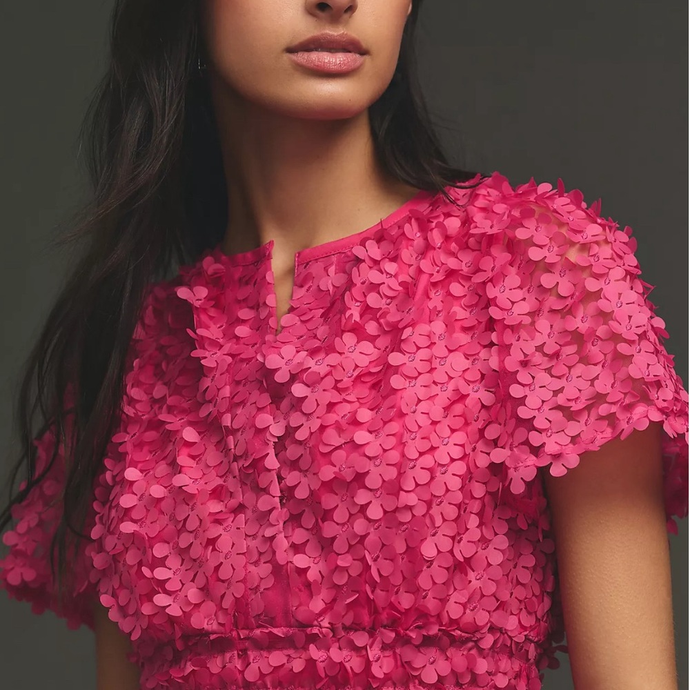 NWT Anthropologie Somerset Floral Appliqué Limited Edition Bright Pink Size M! - Picture 6 of 9